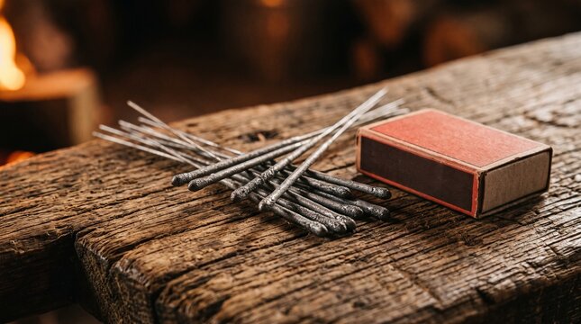 Unlit sparklers and a matchbox on a rustic wooden table for Bonfire Night and Guy Fawkes Night celebration in the UK