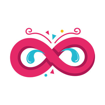 Infinity symbol with water drops and geometric shapes