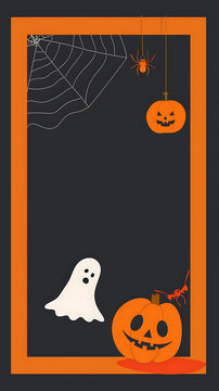 Vertical Minimalist Dark Grey Halloween Orange Frame with Hanging Spider and Copy Space for Mobile Event Flyer