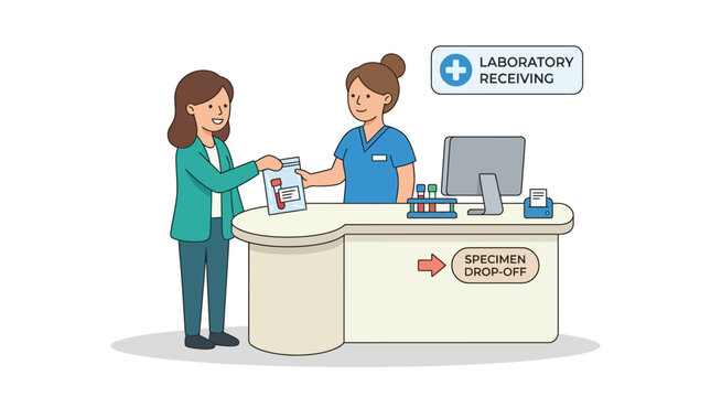 Patient Drops Off Lab Specimen to Nurse at Receiving Desk