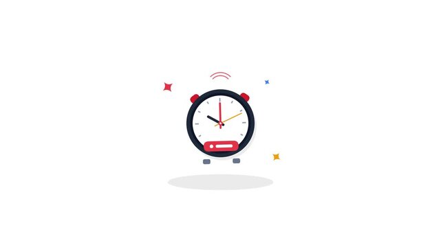 A stylized minimalist graphic illustration featuring a vibrant ringing alarm clock representing concepts of time management and productivity