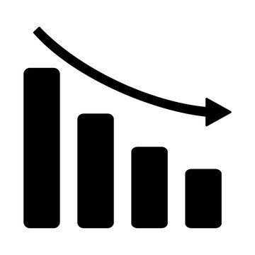Bar Chart with Downward Trend and Decline Arrow, Depicting Revenue Decline, Economic Downturn, and Market Crash
