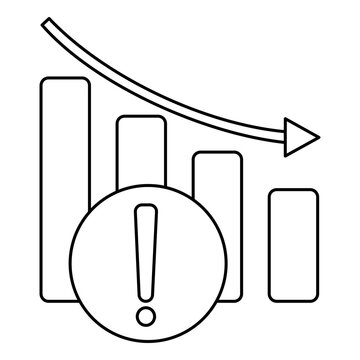 Bar Chart with Downward Arrow and Business Loss Warning Sign