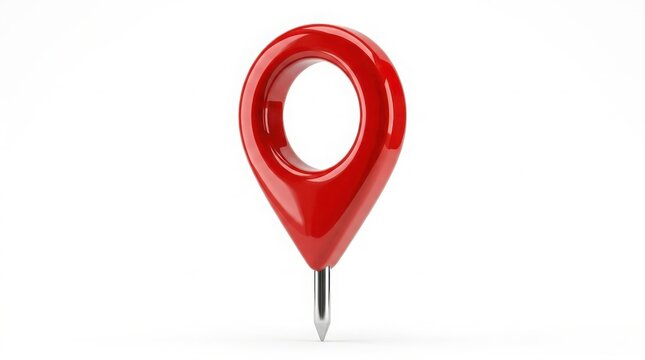 Red location pin map pointer marker symbol isolated on white background with navigation position destination geography direction internet interface technology isolated symbolic indicator