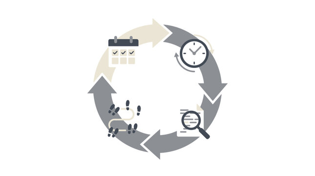 Business Process Cycle Infographic with Planning, Time Management, and Analysis Icons