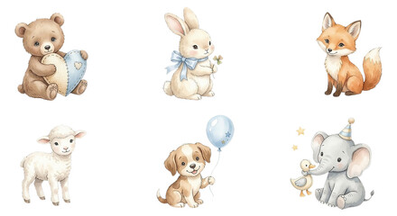 Obraz premium Animation style baby animals, isolated on white background.