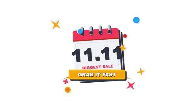 11.11 Biggest Sale Promotion Event Calendar Design Featuring A Dynamic Grab It Fast Shopping Concept Motion Graphic Animation Loop