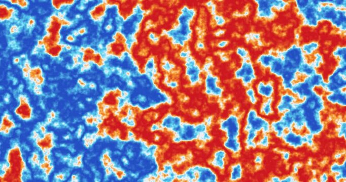 Abstract fluid marble texture with fiery orange and icy blue patches in organic contrast
