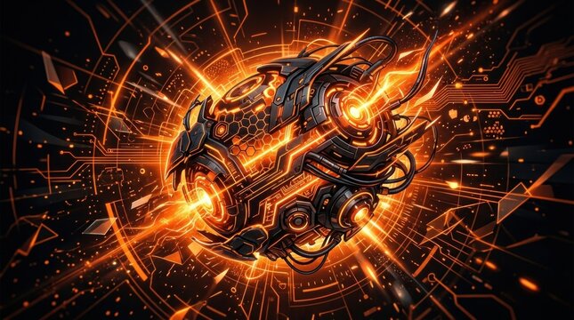 Futuristic Glowing Cybernetic Core with Digital Circuitry Elements