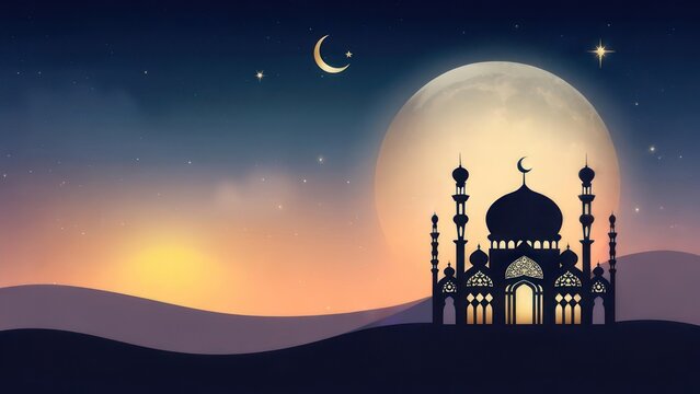 Silhouette of a mosque at night
