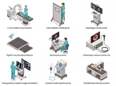 Isometric radiology medical imaging equipment and diagnostic tool set