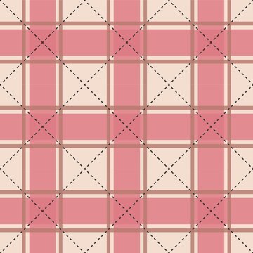 Pink chequered gingham square pattern with diagonali line for tile background