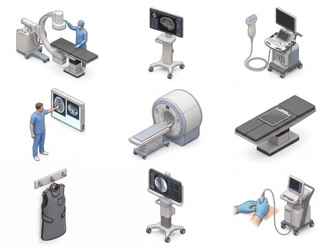 Medical diagnostic equipment and imaging scanner isometric set