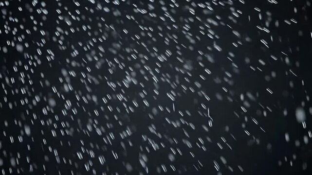 Heavy white snowflakes falling down rapidly on dark night background creating winter blizzard texture overlay
