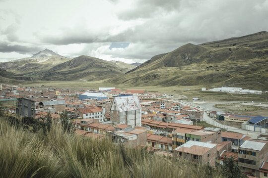 View of Morococha Nueva, miners' town, built by the Chinalco Group in 2012, Morococha Nueva, Morococha, Peru
