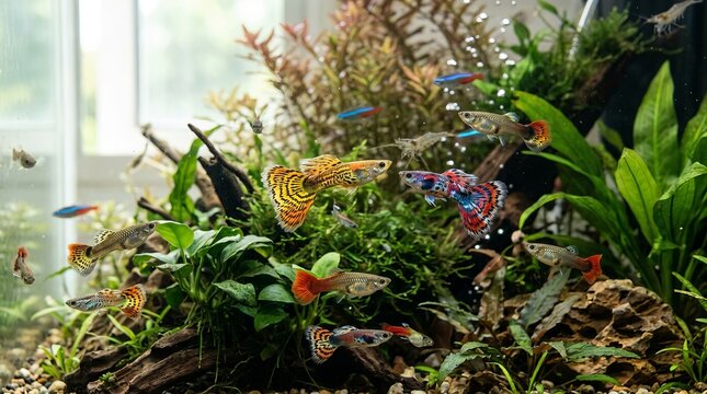 Stunning Macro Collection of Colorful Ikan Guppy Varieties in Professional Aquarium and Natural Aquascape Settings