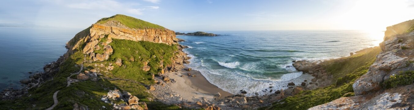 Panorama, beach, coast and sea at Robberg Nature Reserve, Plettenberg Bay, South Africa