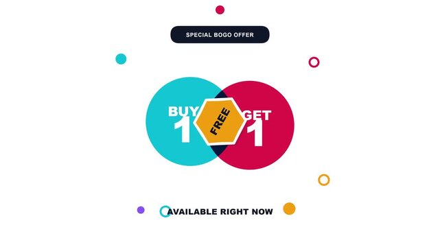 Dynamic Animated Buy One Get One Free BOGO Promotional Sales Offer Graphic Design Motion Concept