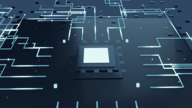 Premium AI processor with glowing circuit network activation loop