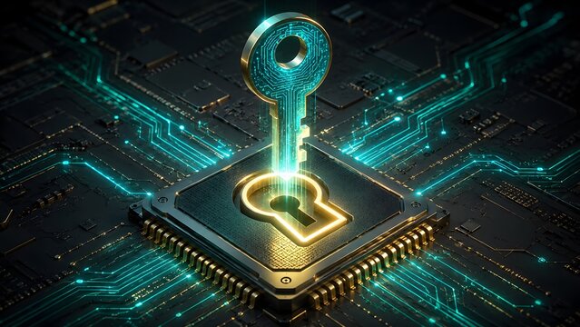 Digital circuit key unlocking secure microchip processor for hardware encryption and data protection