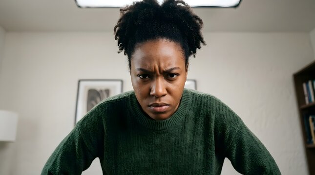 A serious young woman looking directly into the camera with an intense expression.