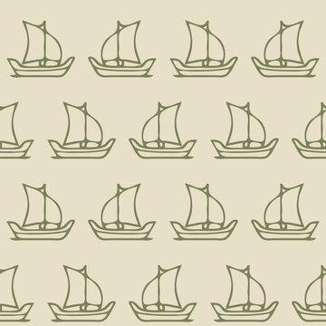Diriyah Inspired Series: Arabian Dhow Sailboats in Facing Rows in Sand and Palm Green