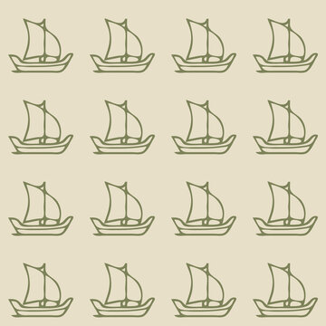 Diriyah Inspired Series: Arabian Dhow Sailboat Fleet in Sand and Palm Green