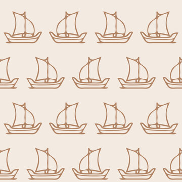 Diriyah Inspired Series: Arabian Dhow Sailboats in Facing Rows in Neutral and Mud Brown