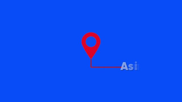 Red Map Location Pin Callout Title Pointer Animation, Asia GPS Marker Indicator Overlay, Blue Background asia location 