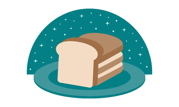 Stack of three slices of fresh bread on a circular plate with a decorative teal semi-circle backdrop, minimalist food and bakery concept