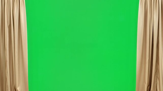 Gold Curtains Opening on Green Screen for Reveal and Chroma Key