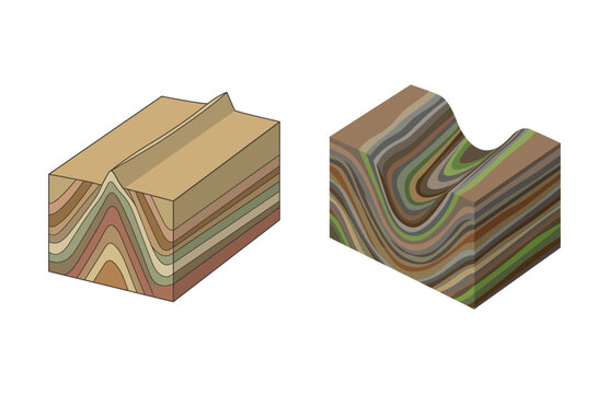 Educational Illustration Depicting Geological Anticline and Syncline Rock Formations in Cross Section