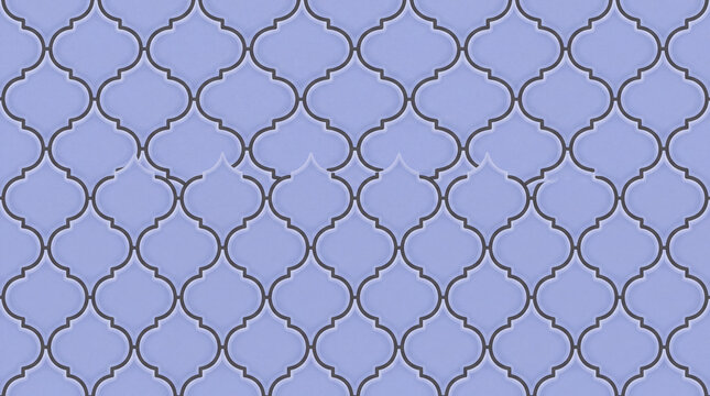 A repeating pattern of periwinkle blue Arabesque tiles with dark gray grout lines.