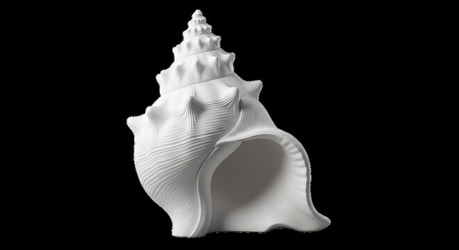White seashell isolated on black background for marine design and coastal decor concepts.