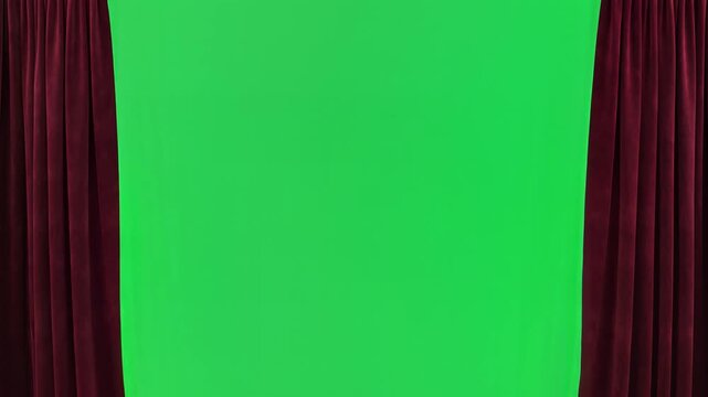 Red Velvet Theater Curtains Opening to Reveal Green Screen