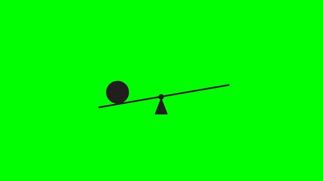 Animated black balance scale with rolling ball on green screen