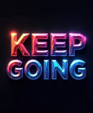 Bright Neon "Keep Going" Sign in Vibrant Colors on Black Background