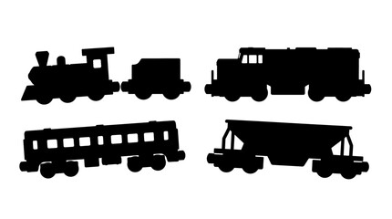 Fototapeta premium toy train realistic black shadow silhouette isolate vector set