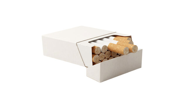 Open cigarette pack with cigarettes inside isolated on transparent background