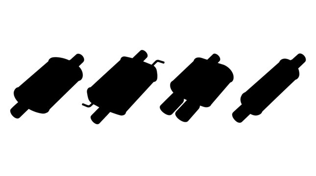 muffler realistic black shadow silhouette isolate vector set