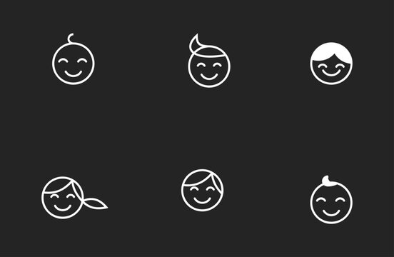 Smiling Children Faces Icons Set. Diverse Happy Kid Avatars Vector Illustration.