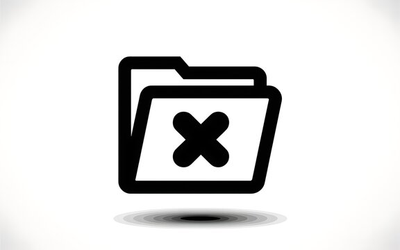 Black folder icon with X mark representing deleted files removal cancellation and digital data management