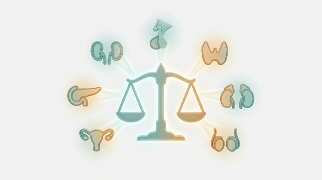 Medical Concept Illustration of Endocrine System Hormonal Balance with Scale Icon and Human Organs
