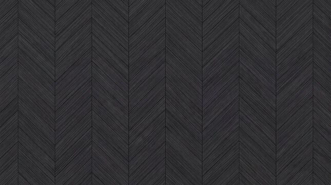 A dark, textured wooden floor with a seamless chevron pattern provides a sophisticated and modern background.