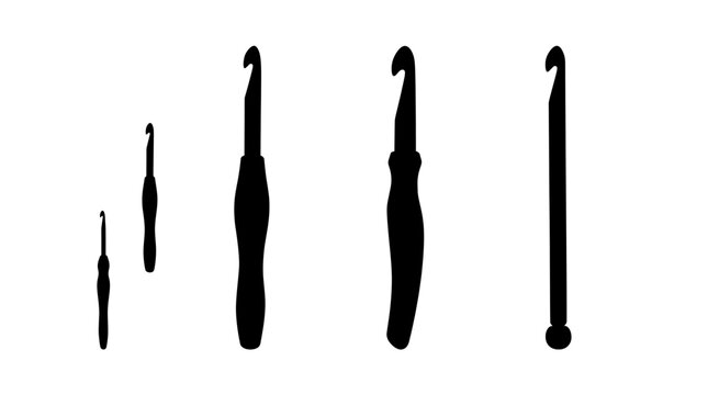 crochet hook realistic black shadow silhouette isolate vector set