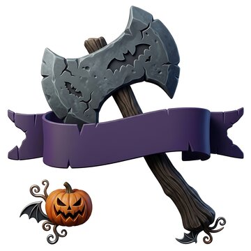 Battle Axe Banner and Pumpkin Halloween Game Asset