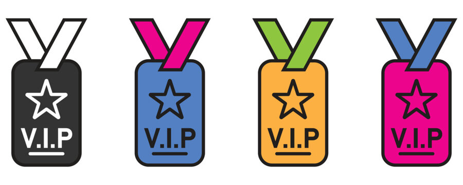 VIP batch icon set, VIP ID icon vector set in trendy colorful flat style illustration isolated on white background.