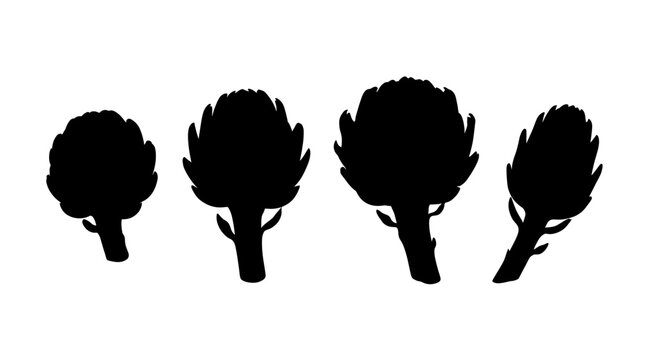 artichoke realistic black shadow silhouette isolate vector set