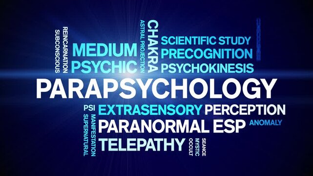 Parapsychology animated word cloud-animation tag kinetic typography seamless loop.