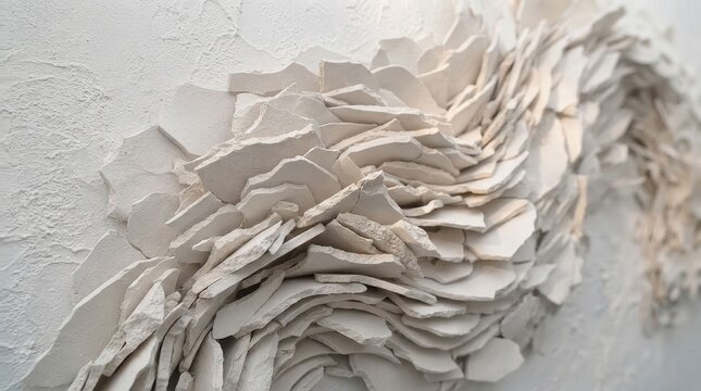Textured wall art design featuring interwoven layers of white material for modern interior decoration